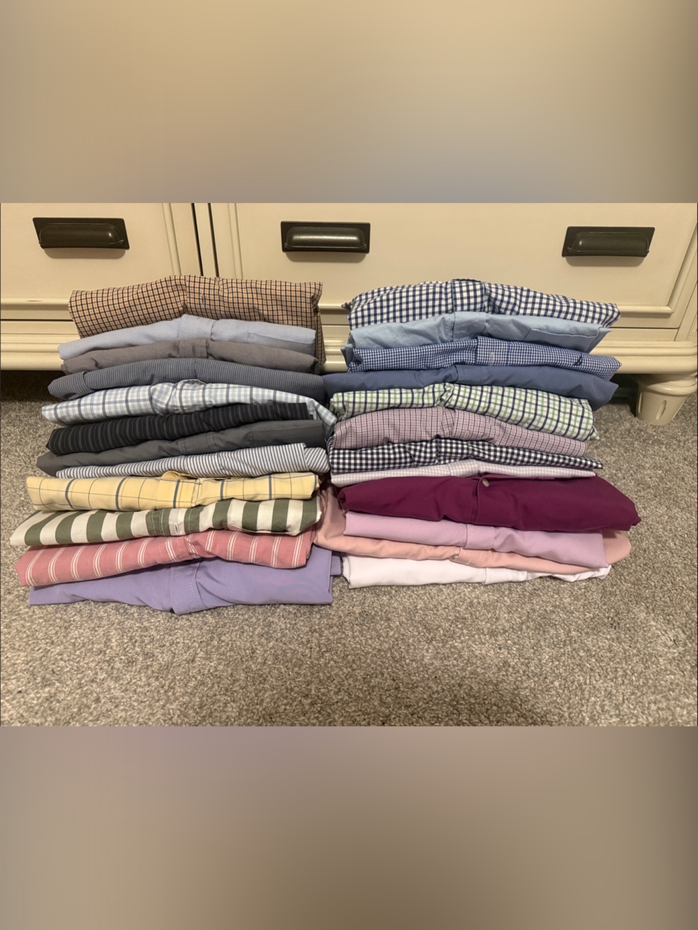 Assorted Folded Button-Up Shirts - Pastel & Neutral Mix